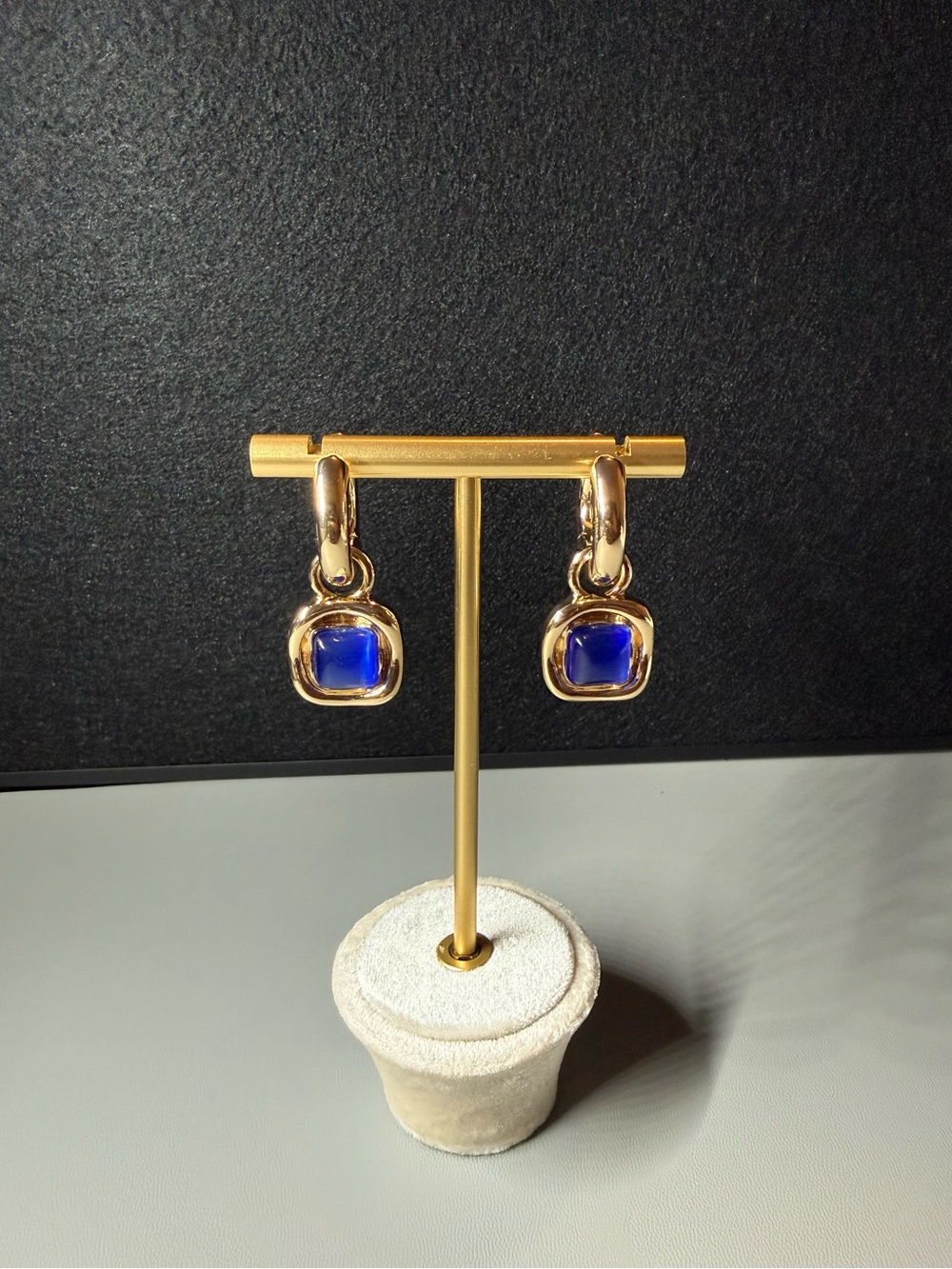 Gold & Cobalt Blue Drop Hoop Earrings 🗽🖤